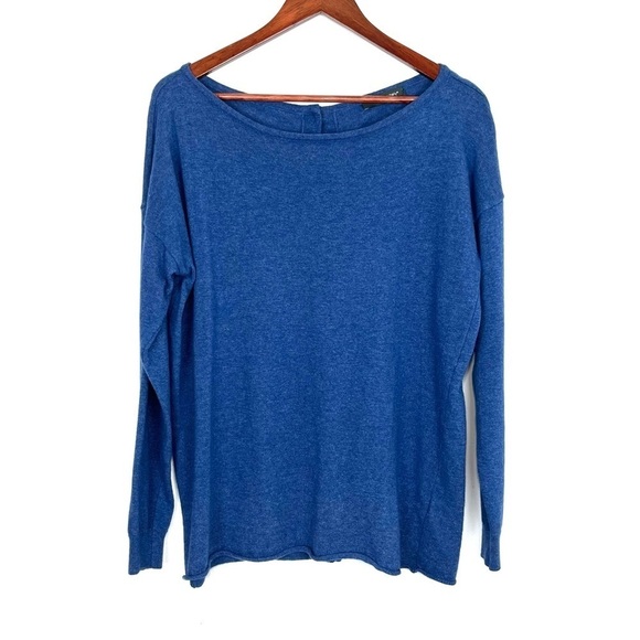 Cashmere Italy First Class Button Back Cashmere, Silk, Wool Blend Blue Sweater - Picture 3 of 11